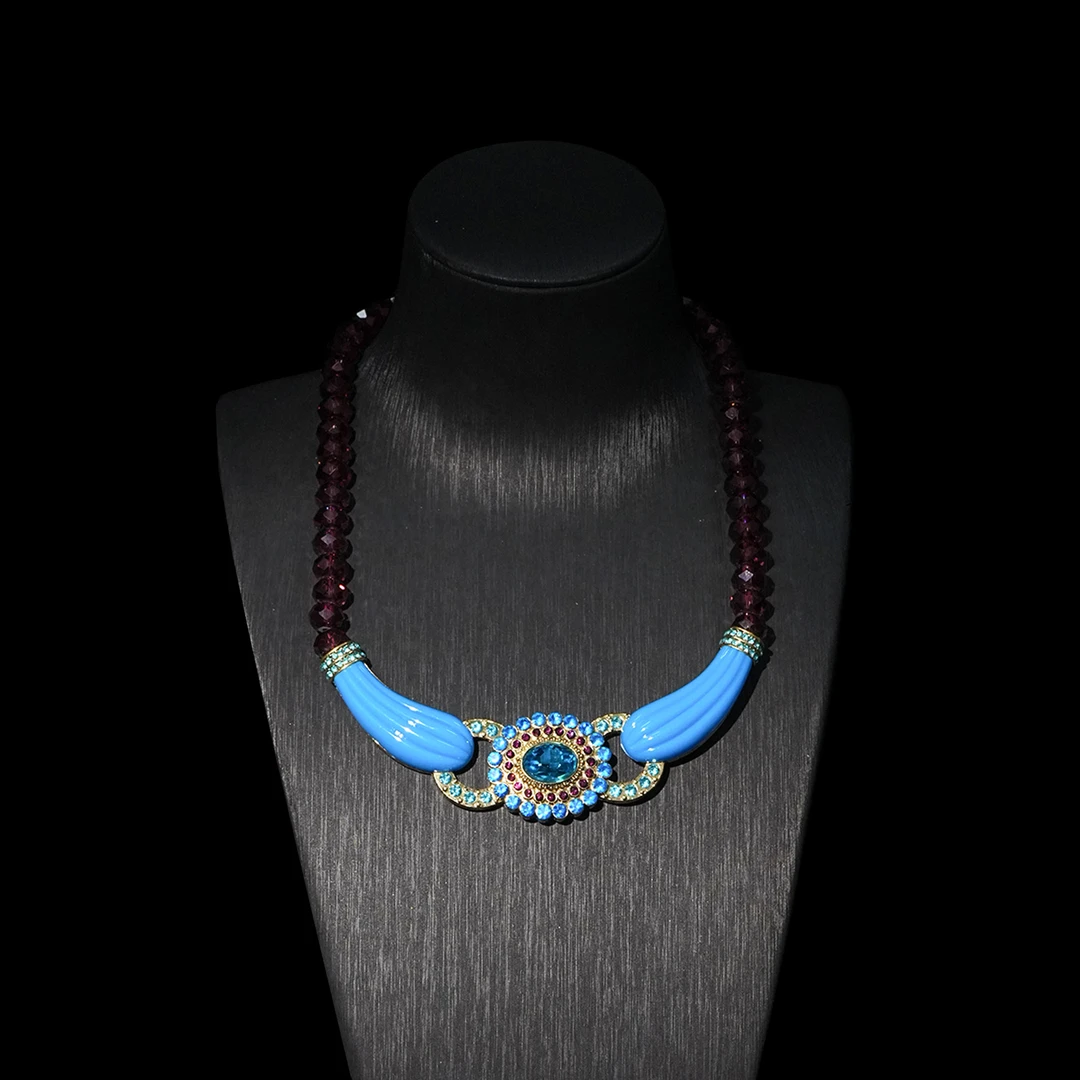 铜合金项链 【2224】项链 复古蓝色满钻气质