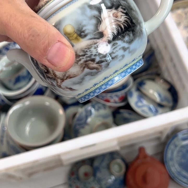 丽***2瓷片粉彩梦马茶壶全品