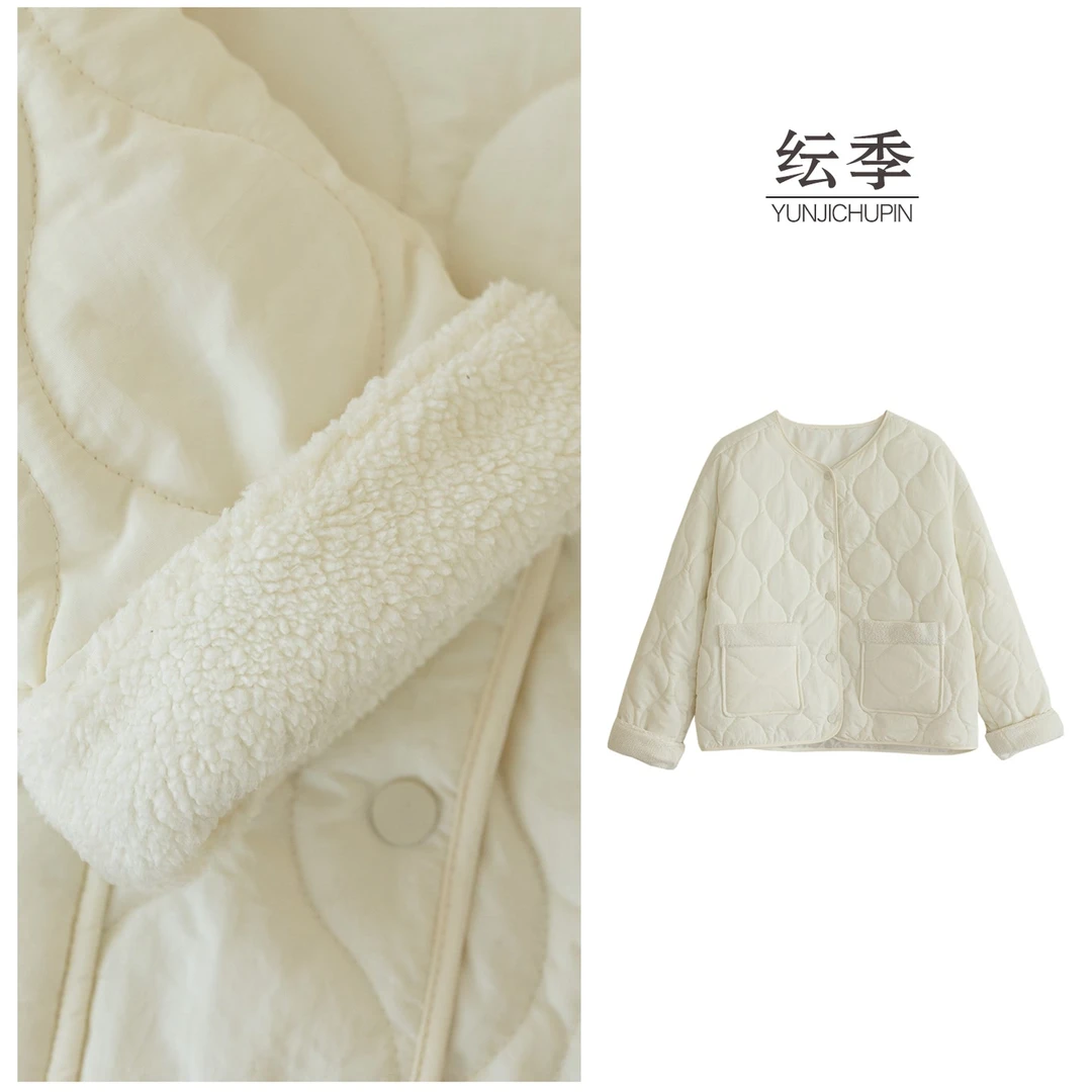 【纭季原创】衣长61-63 秋冬款纯色休闲气质葫芦纹棉服女D251628