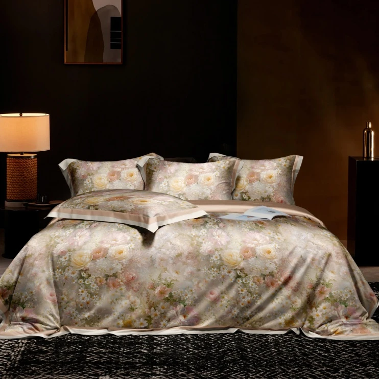 N3597 纯棉100s(50/50)活性数码双人滚绳被套 花期如梦200*230