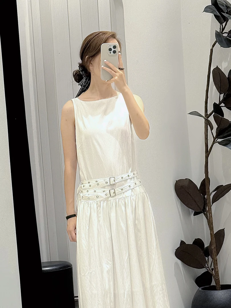 【1zYang复古赫本白裙】圆领无袖收腰显瘦气质背心