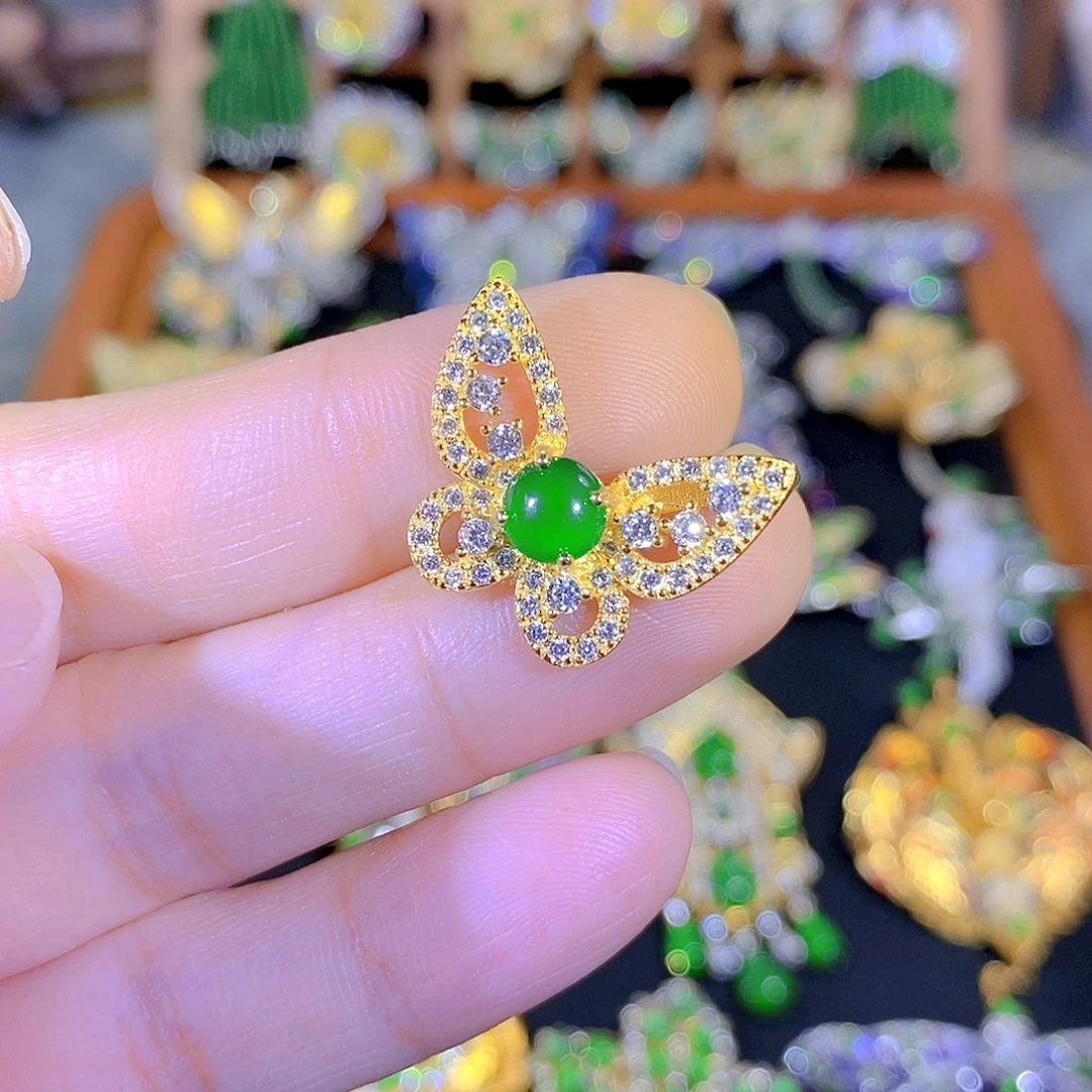 吊坠(不含链)银S925镶嵌翡翠