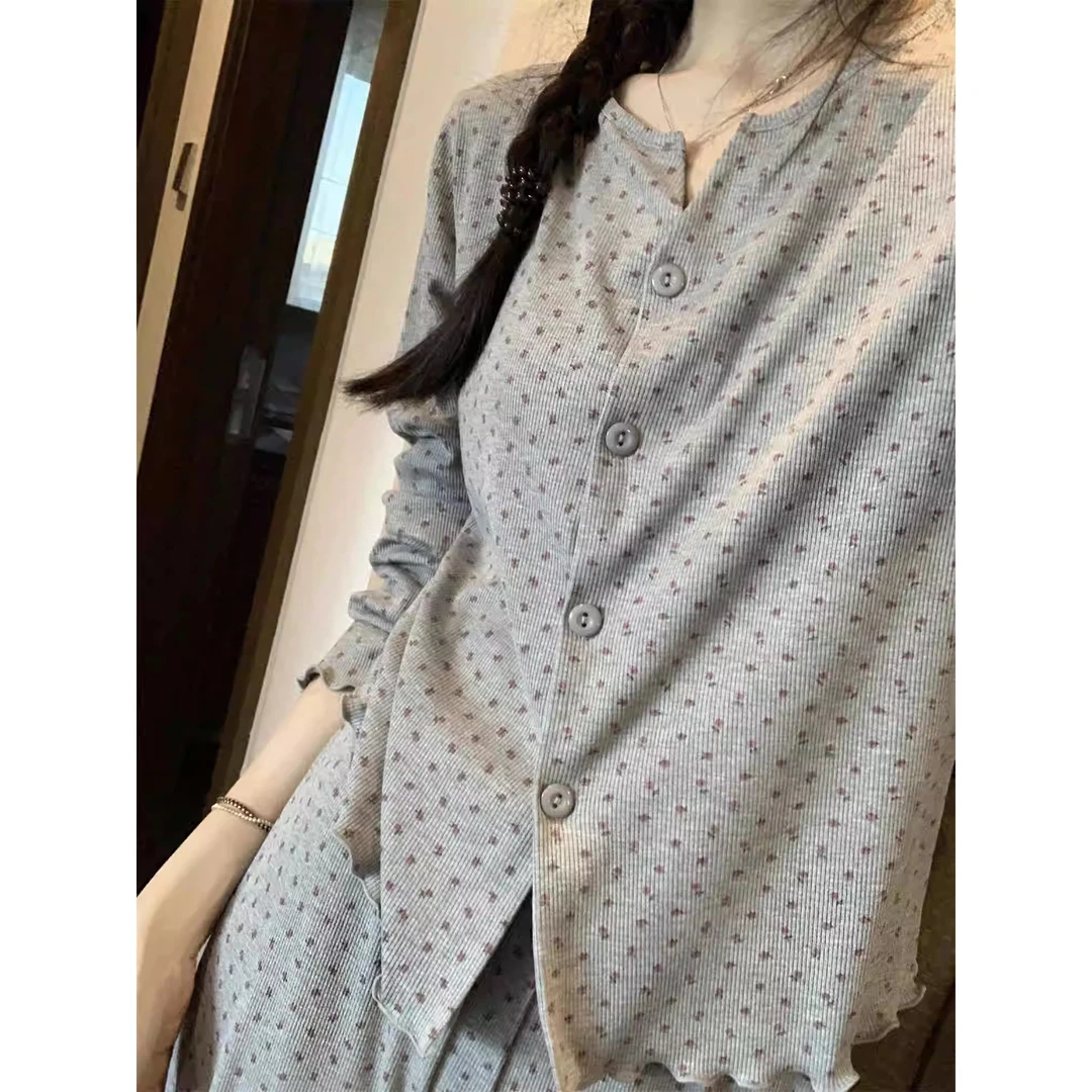 甜美少女碎花开衫圆领睡衣女春秋2025款家居服套装