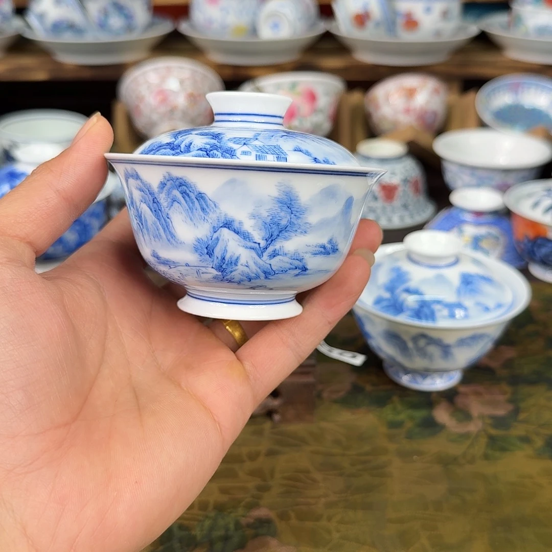 景德镇山水盖碗1112