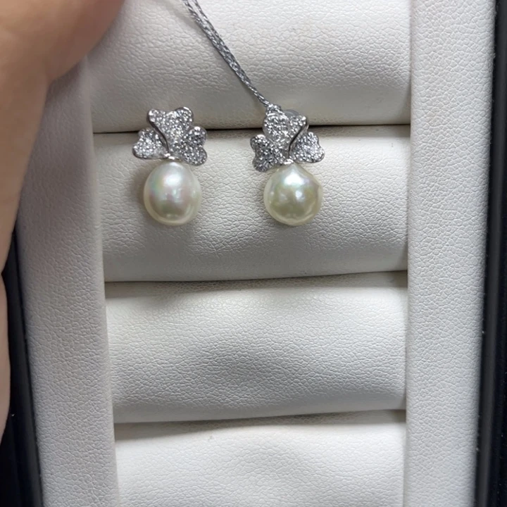 银S925镶嵌海水珍珠耳饰AK7-8mm1号