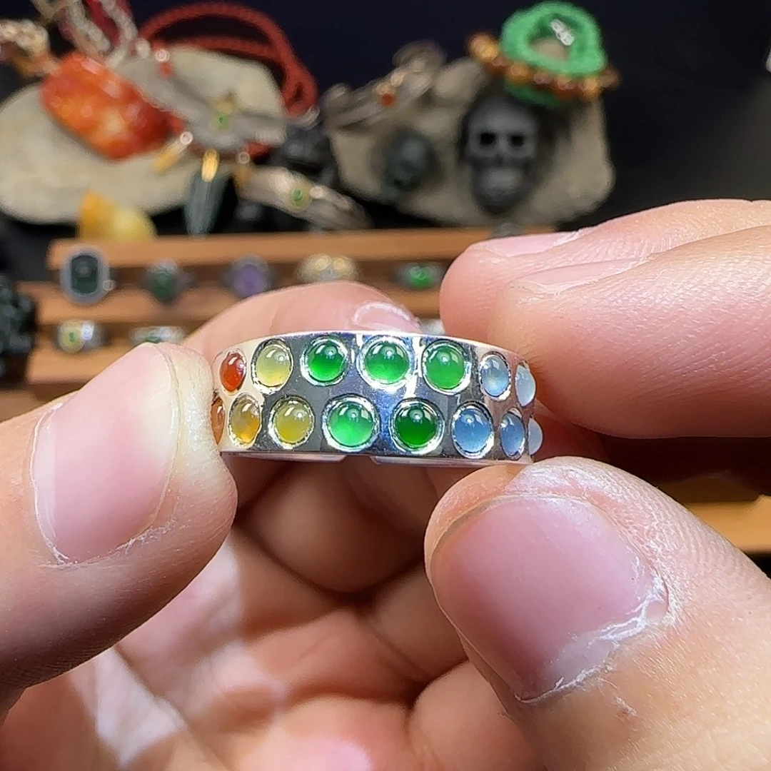 生***丑翡翠银S925镶嵌戒指