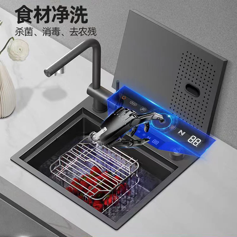 尼洛施智能净化水槽隐形中岛吧台小单槽果蔬清洗机水触媒西厨水盆