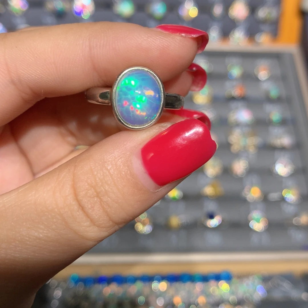 银S925镶嵌欧泊欧泊戒指l