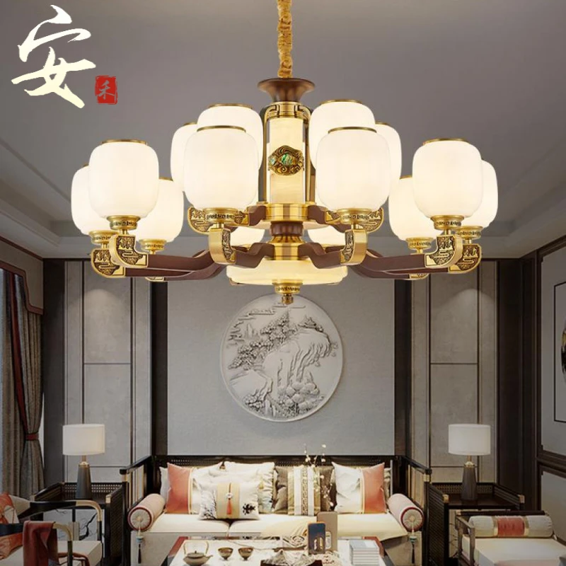 新中式灯具弯灯臂客厅餐厅卧室别墅复古挑空大厅灯