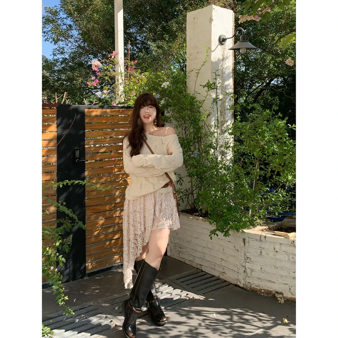 【现货】米米子定制镂空玫瑰不规则连衣裙显瘦时尚气质设计款短裙