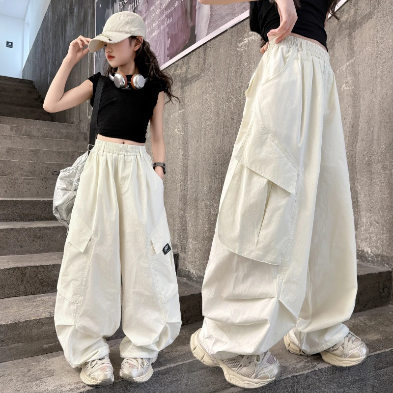 女童裤子夏季薄款女大童韩版洋气炸街嘻哈爵士街舞工装裤儿童长裤