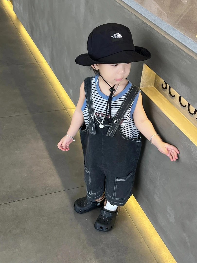 【现货】2025夏季新款休闲韩版男小童男童扣号链接短袖牛仔裤款式