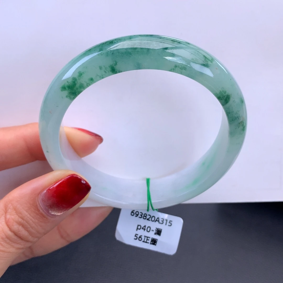 翡翠未镶嵌手镯细糯化胶绿花手镯