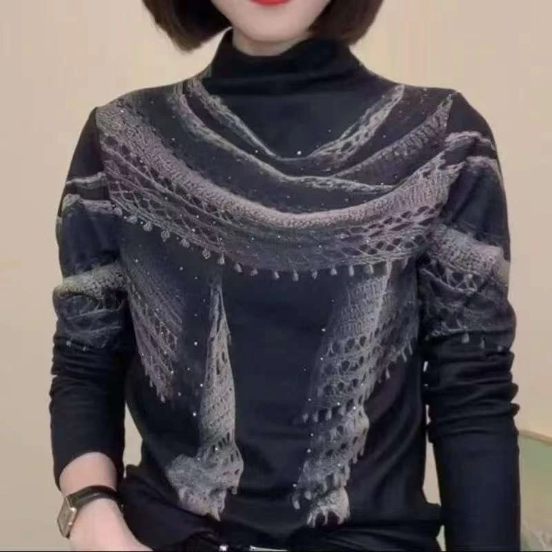 秋装上新3D悬浮感弹力梭织半高领打底衫