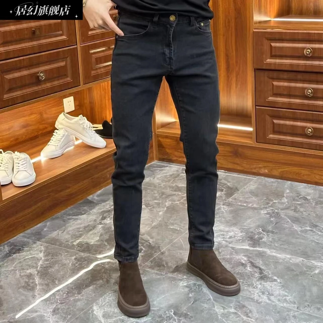 居幻高端潮牌紧身牛仔裤修身小脚痞帅韩版时尚百搭显瘦弹力休闲裤