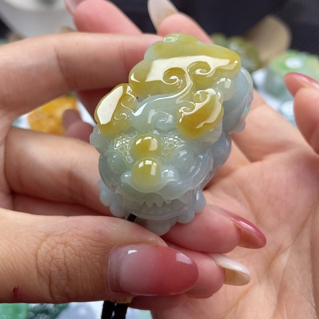 颈饰未镶嵌翡翠A15 冰胶天空蓝黄金甲 含珠貔貅