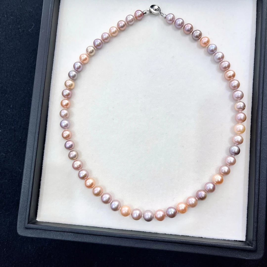 天然珍珠 淡水无核紫珠糖果满珠项链 7-9MM P1150