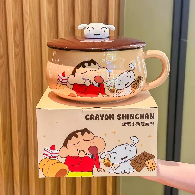 高颜值可爱餐具蜡笔小新泡面碗带盖陶瓷大汤碗学生生日礼物伴手礼