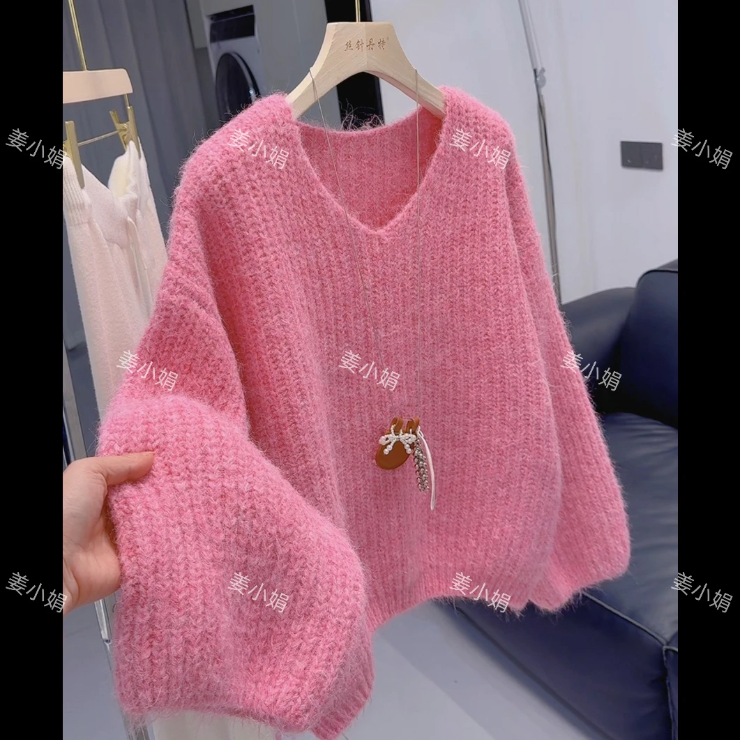 816V领套头毛衣女秋冬慵懒风套头韩版长袖宽松显瘦温柔针织衫上衣