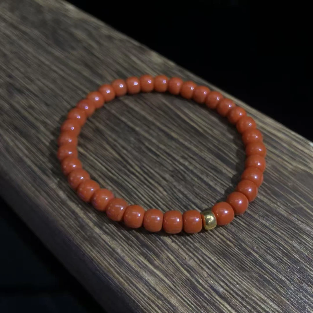 18K金南红手饰单圈6MM+手串多样性发一NH-SS0269南红一颗金珠子