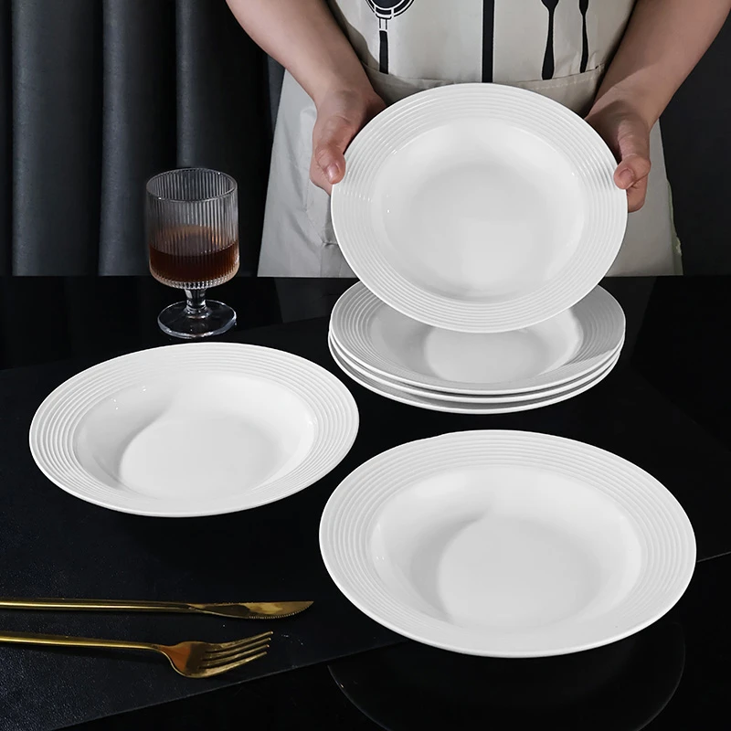 【孟垣】8.75英寸折边草帽西餐盘6只装北欧意大利面盘陶瓷釉下彩