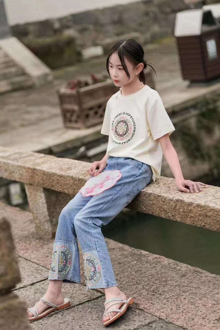 女洋气中国风阔腿夏季套装时尚中大童休闲夏装儿童民族风常规童装