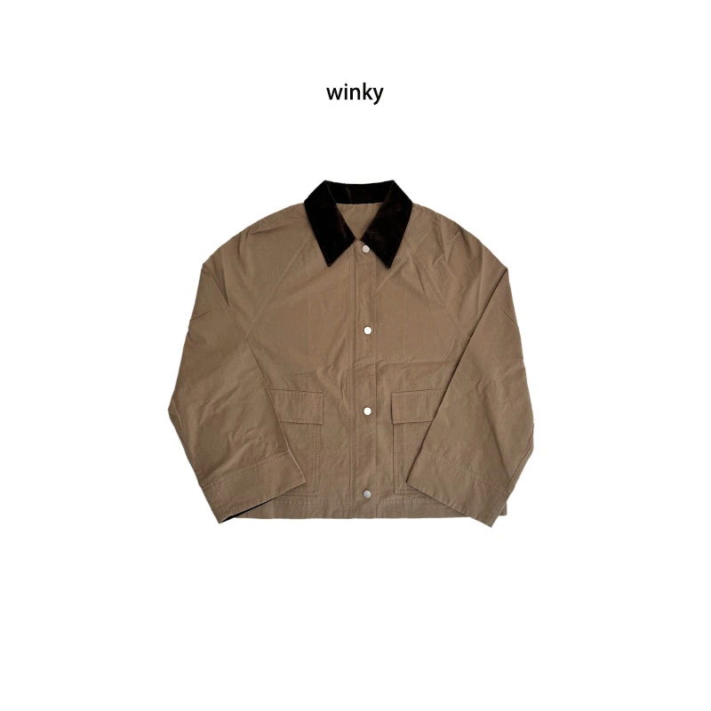 棉麻微廓形猎装撞色复古短夹克