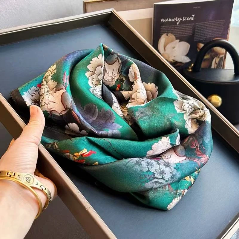 素莲青花u312新款设计双面披肩丝巾外搭彰显国风复古气质双色印花