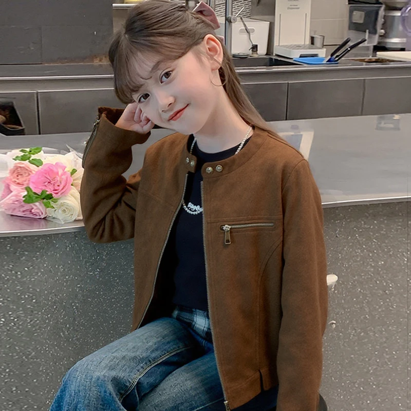女童外套2025新款春秋款儿童秋装皮衣大童女孩韩系初中生时尚上衣