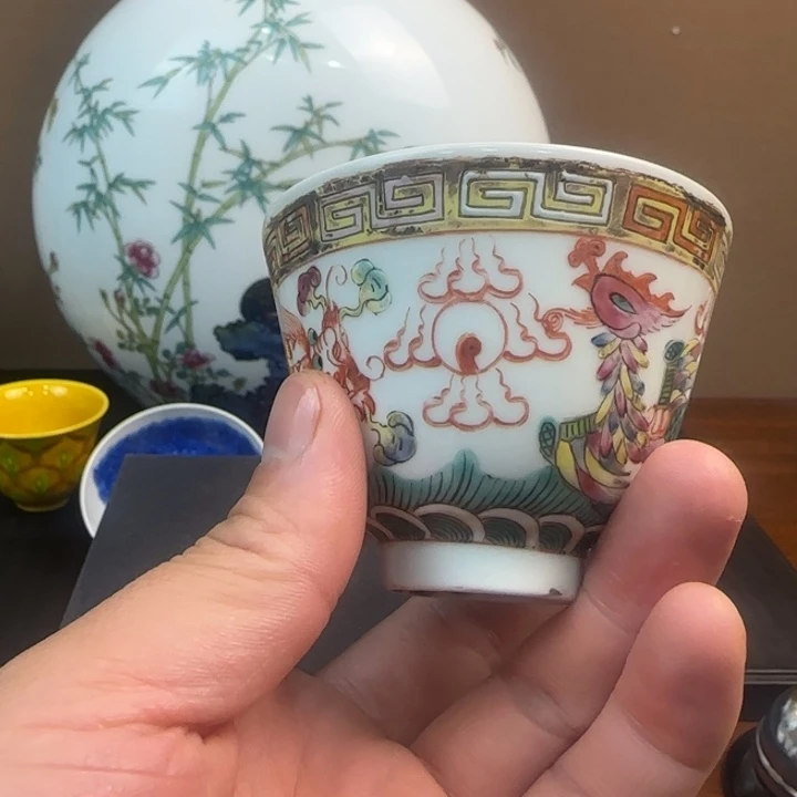 薪***足陶瓷粉彩龙凤吉祥主人杯子