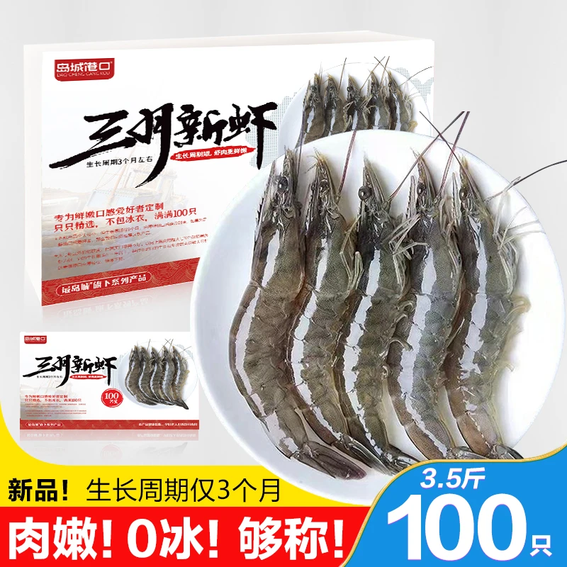 [三月新虾] 生长周期仅3个月净重3.5斤到手100只鲜嫩青岛大虾对虾