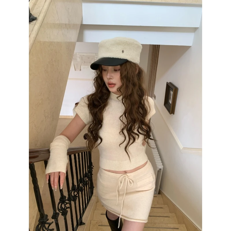 复古气质时尚套装裙女秋季2025新款高领针织上衣高腰半身裙两件套