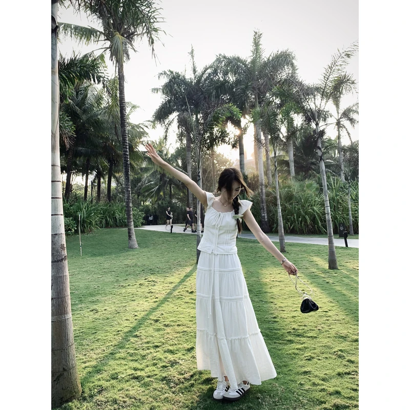 【现货6折】小君君布兰妮 海岛日记 初恋系列飞袖上衣半身裙套装