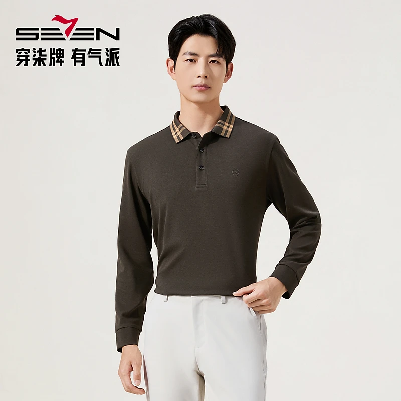 【含羊毛】柒牌男装2025秋季新款含莫代尔长袖POLO衫舒适柔软长TT恤
