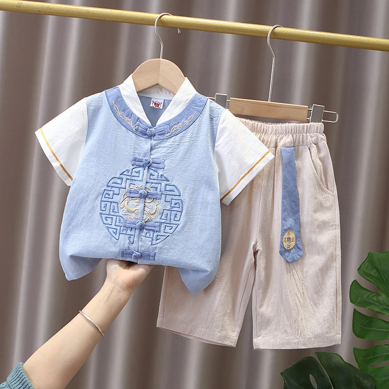 新品巴拉巴拉童装男童汉服夏季薄款古装两件套中小童新款国学古风