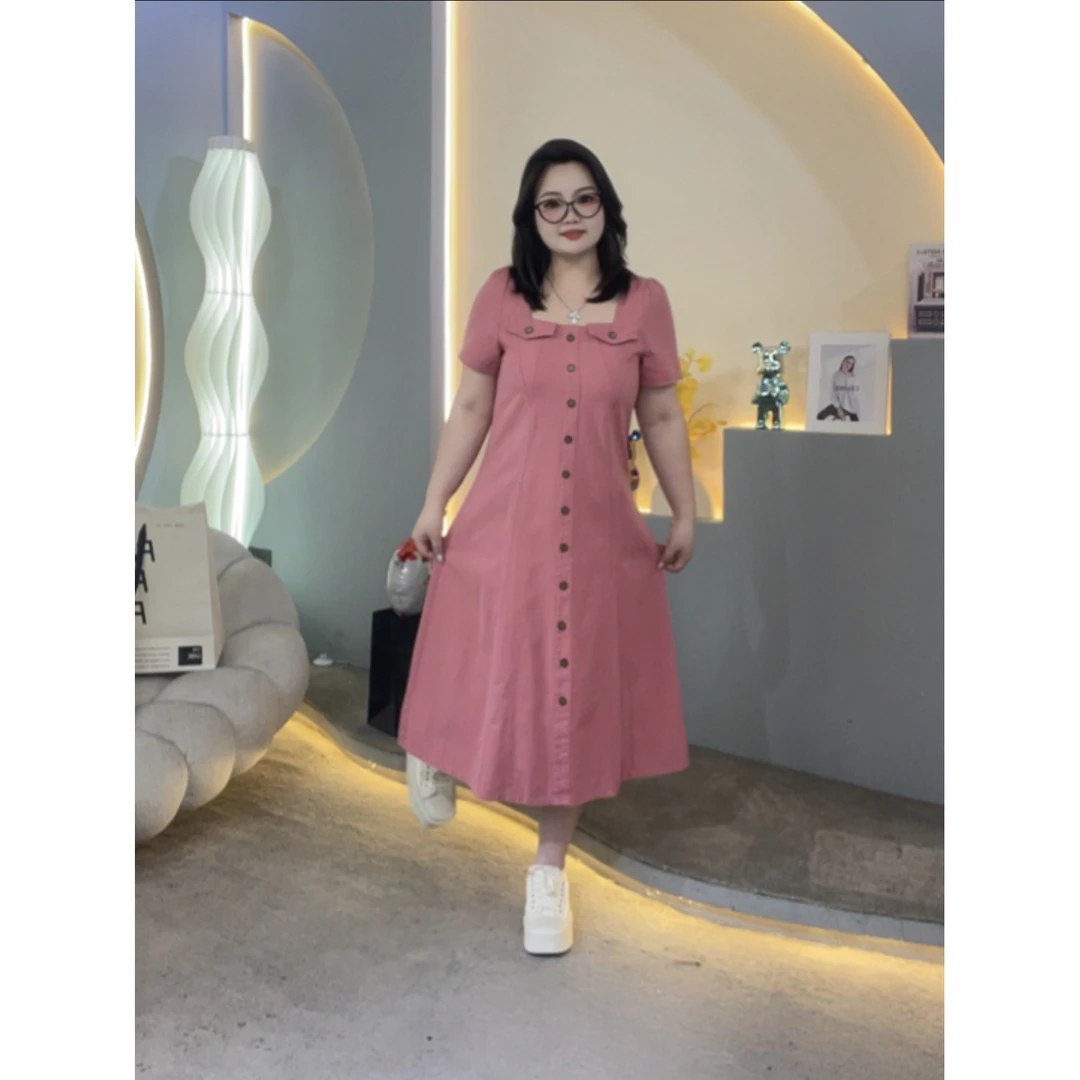 胖mm大码女装夏季新款港风韩版收腰显瘦短袖牛仔连衣裙 1071