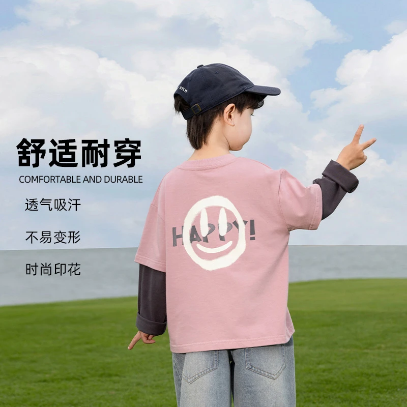 儿童t恤长袖宝宝打底衫春秋款男童2025上衣秋季假两件小男孩内搭