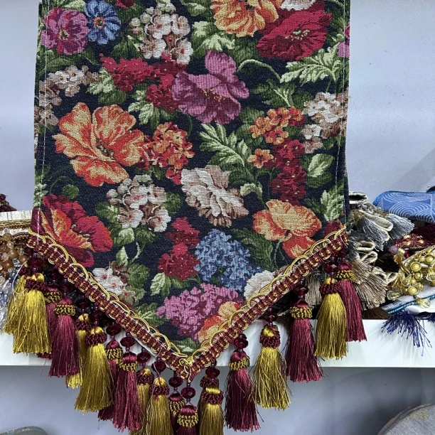 黑牡丹桌旗电视柜盖巾多尺寸