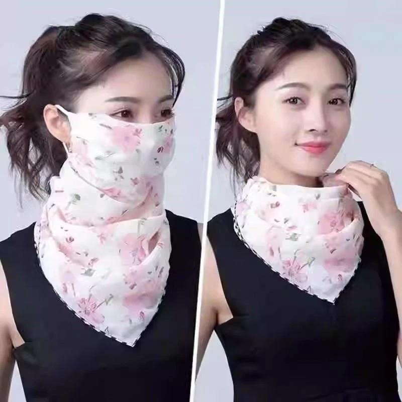 防晒面纱女夏天遮阳三角巾护全脸口罩护颈脖子丝巾围脖套挂耳面罩