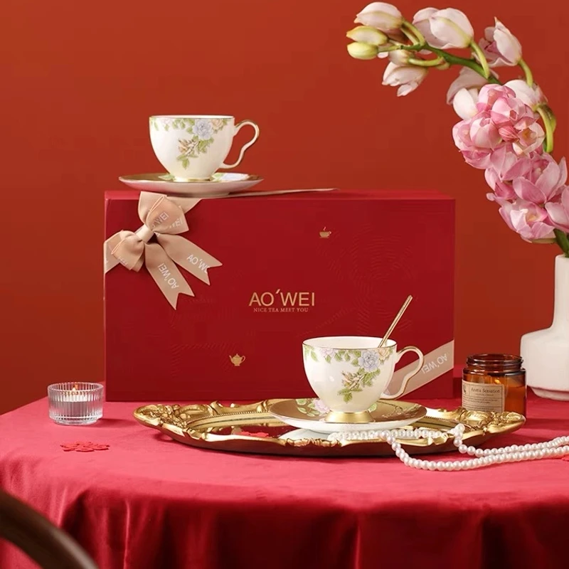 洛威景德镇琴瑟和鸣陶瓷咖啡杯碟高档结婚咖啡杯套装家用高颜值