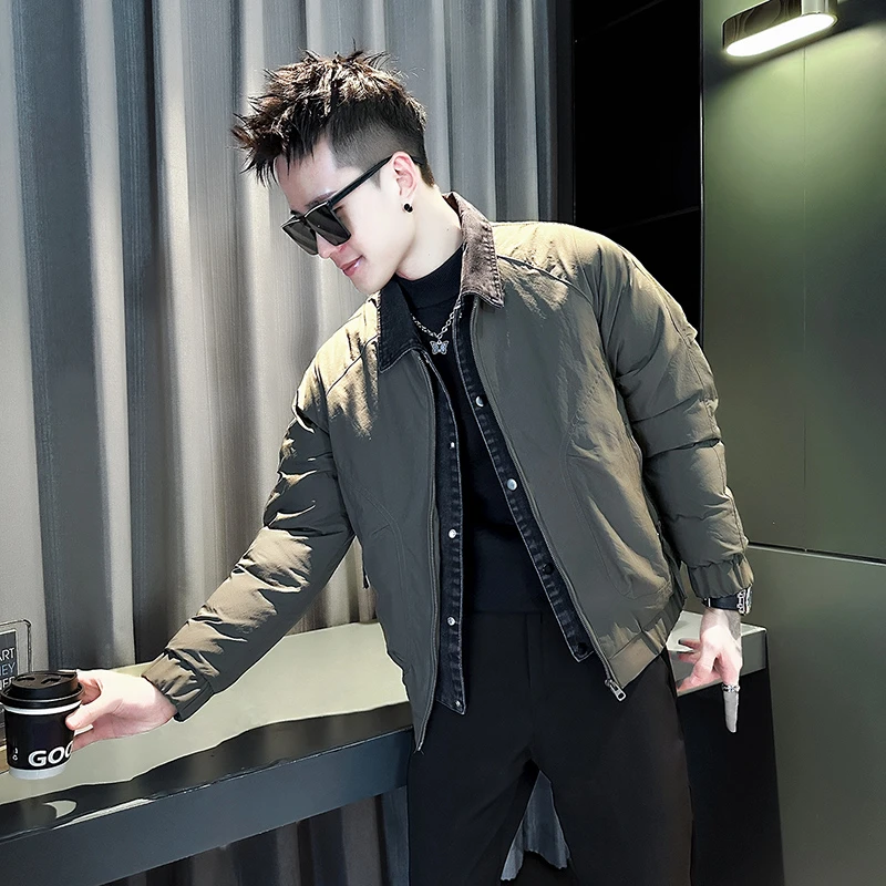 冬季假两件棉衣男2025新款潮牌加厚加棉夹克男装牛仔拼接棉服外套