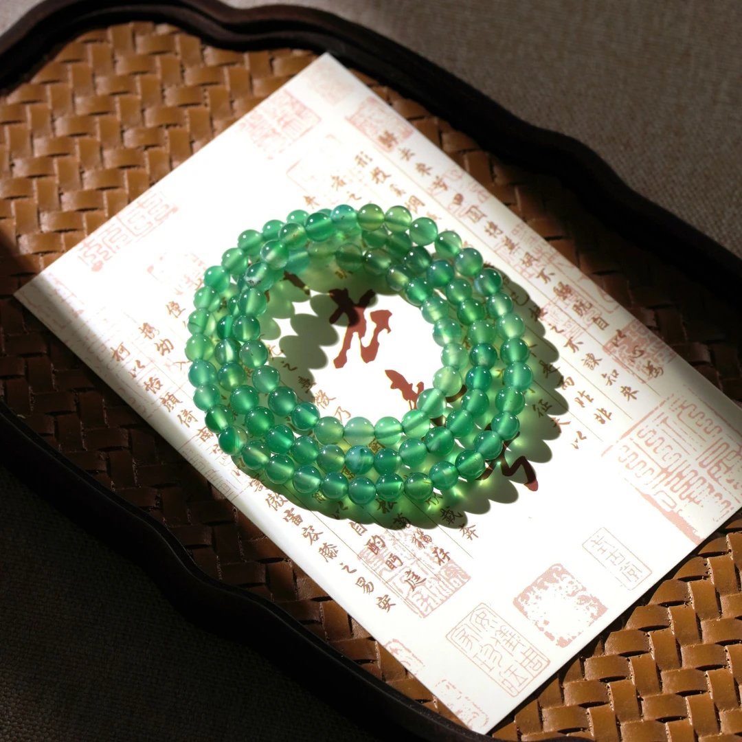 直播同价）枝叶茂盛天然绿玛瑙三圈手串女款（多样性发一带证书）