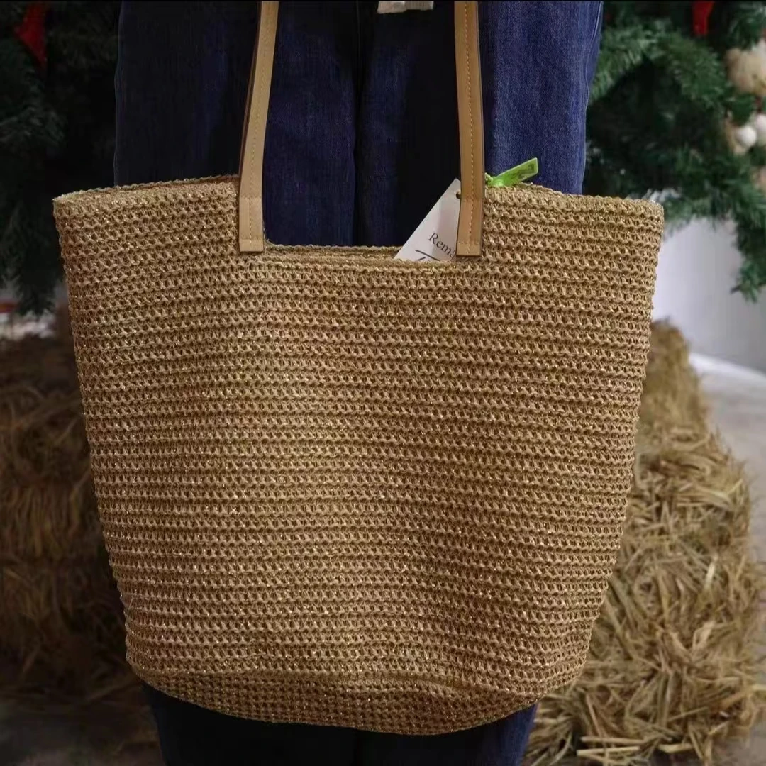 简约编制一体式沙滩包编织双根单肩斜挎款韩式单肩包