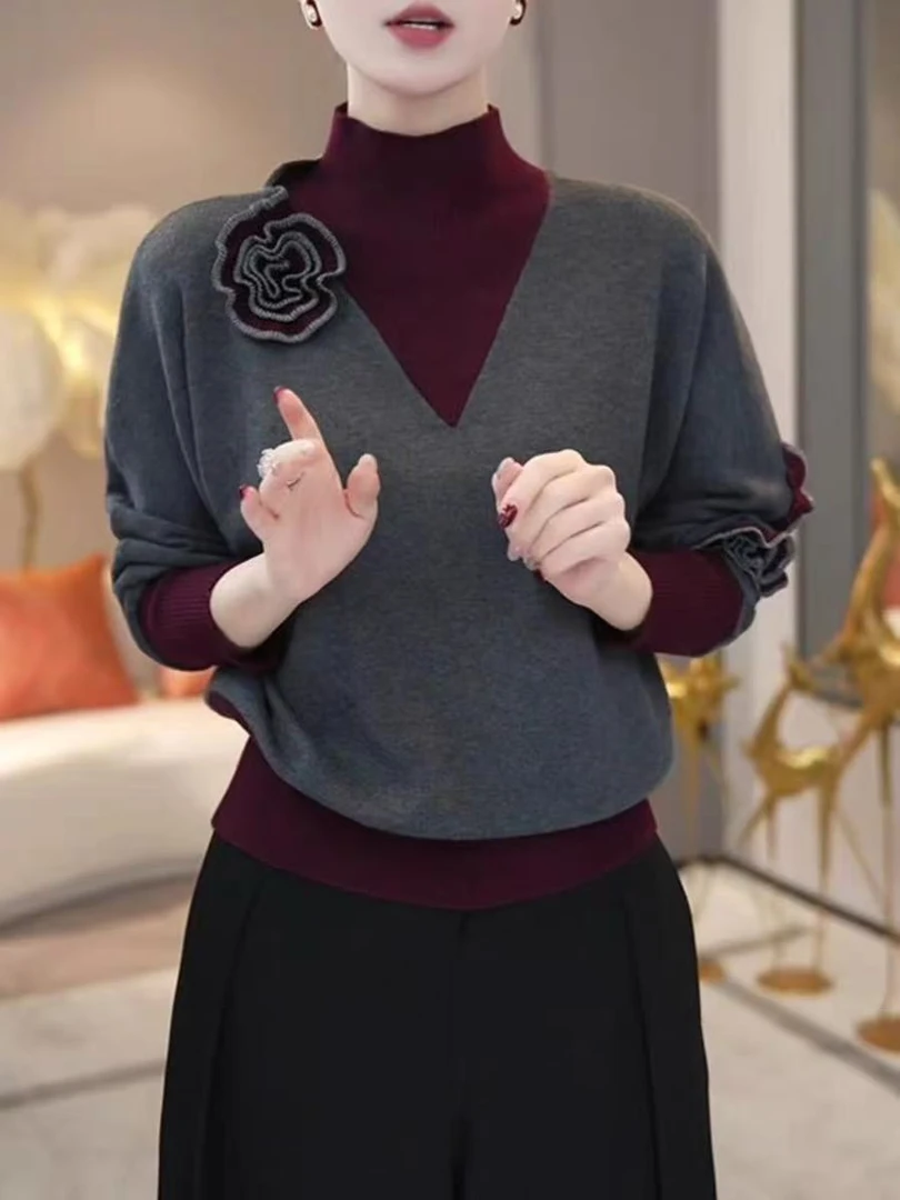 T恤德绒衫保暖拼接常规款女百搭打底衫少女风拼色