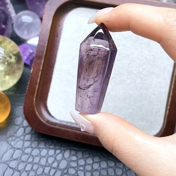珠宝半成品未镶嵌水晶33紫晶柱4.9cm
