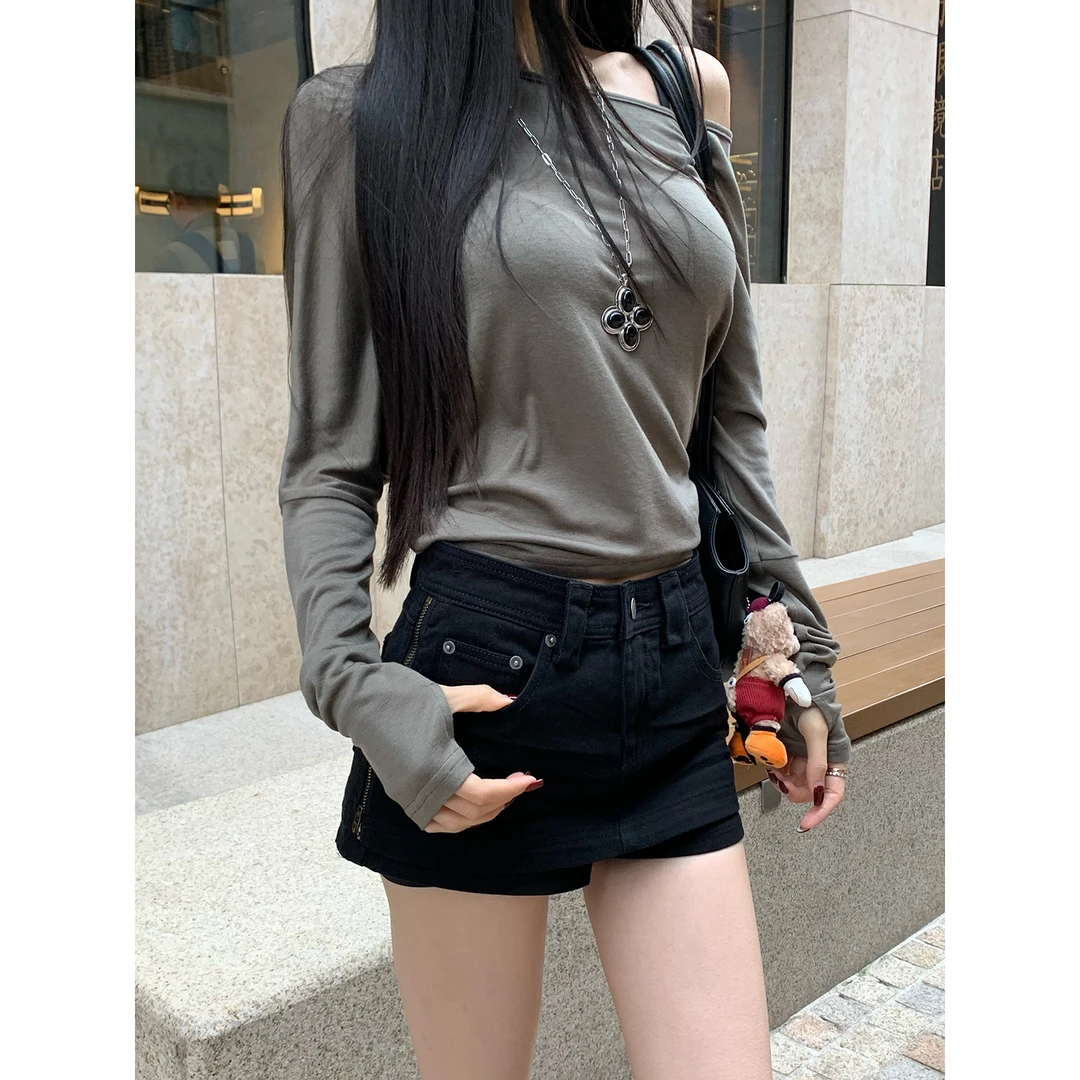 FBB limit 春季新款半身裙女压褶双侧拉链全棉牛仔裙裤女D244139F