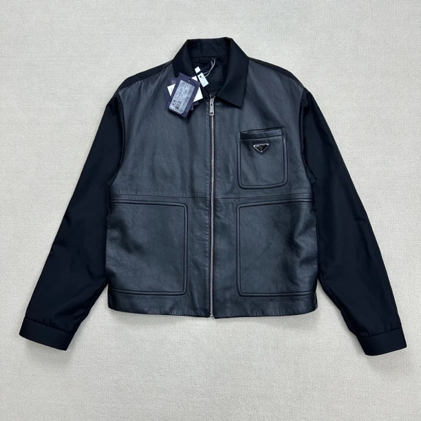 全新未使用 Prada/普拉达 新款尼龙拼接皮衣夹克/M码/WL0685
