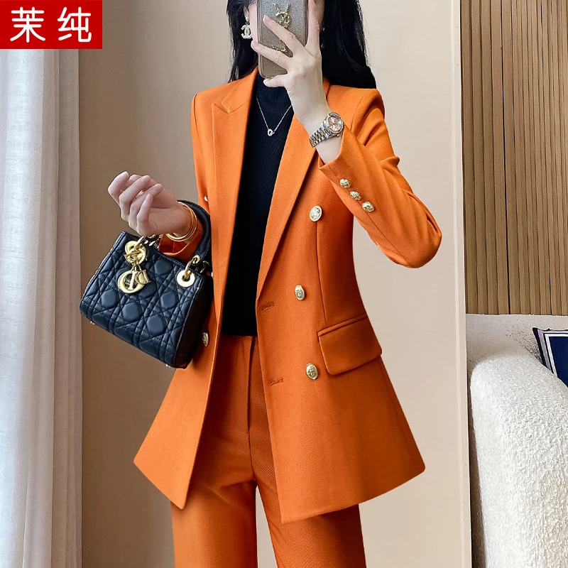 西装外套女橘色宽松慵懒风休闲西服洋气气质名媛高级感职业装正装