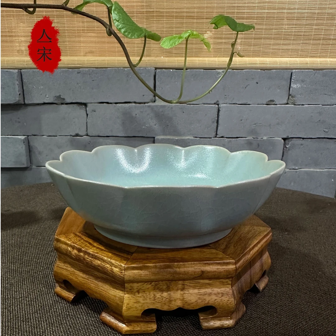 菊花口洗盘仿古釉汝瓷经典器形陶瓷精美青瓷纯手工