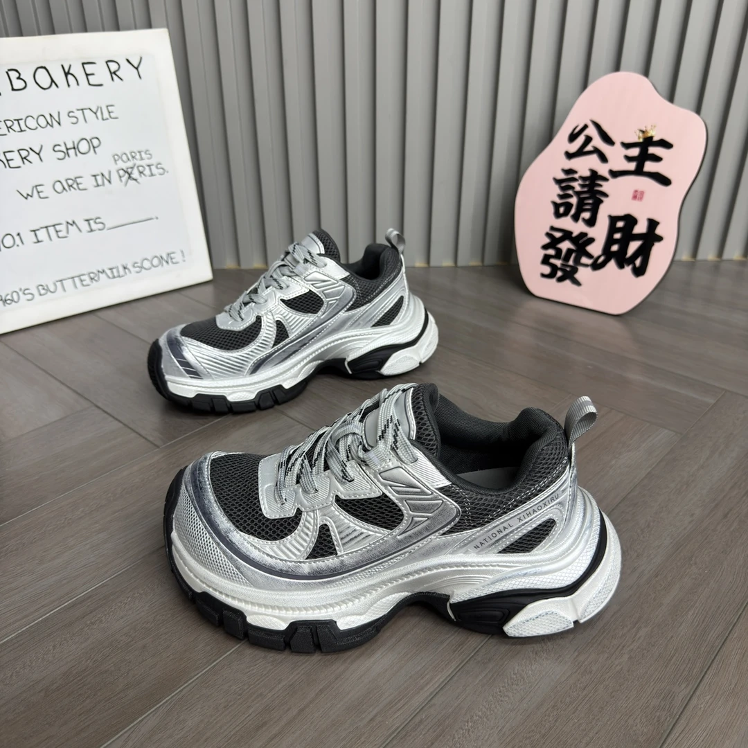 网红同款复古做旧脏脏老爹鞋女2025秋季新款网面厚底休闲运动鞋潮